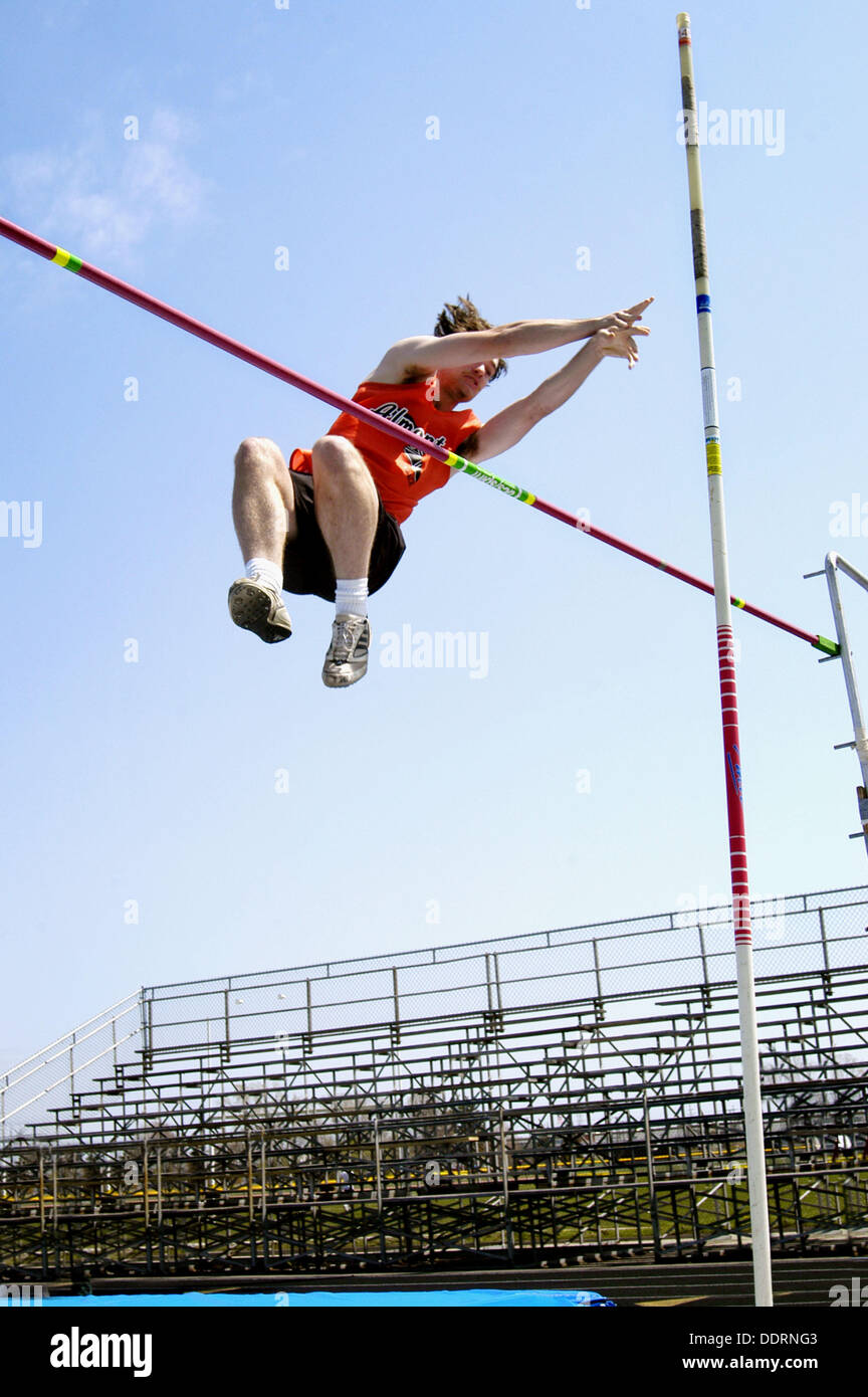 Male high school pole vaulter Stock Photo Alamy