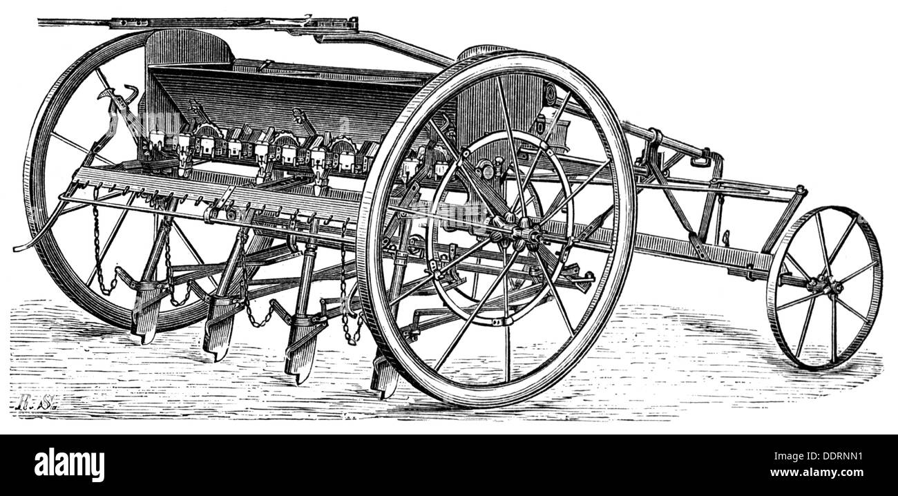 Image of Engraving depicting Geddes' turnip sowing machine. This machine  made a