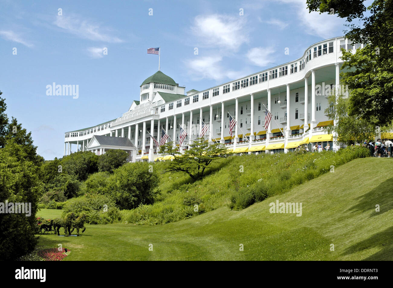 The Grand Hotel on Mackinaw Island in Michigan between the Upper and