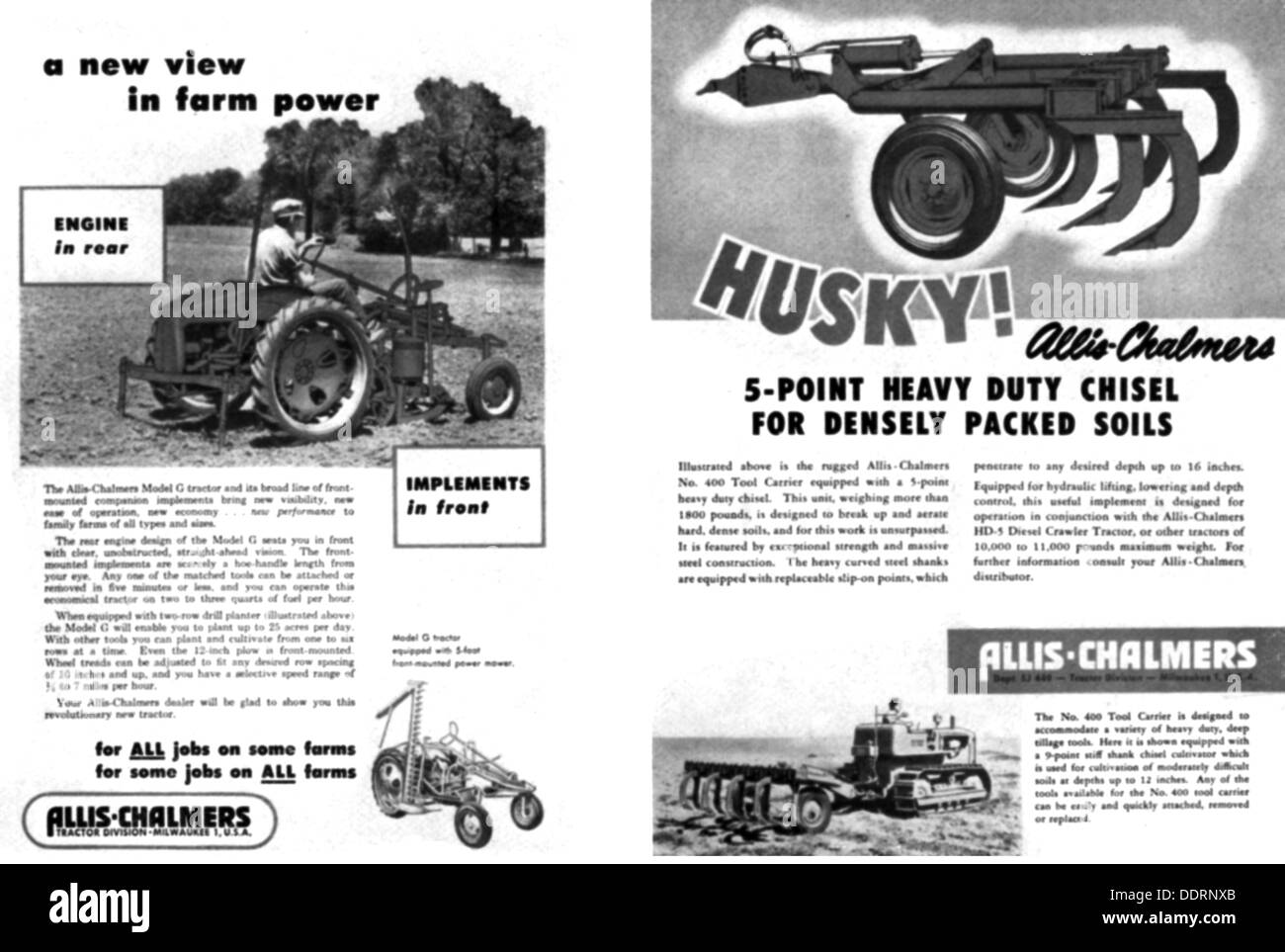 advertising, machines / metals / engines, advertisement for tractors and ploughs by Allis-Chalmers, USA, 1950s, Additional-Rights-Clearences-Not Available Stock Photo