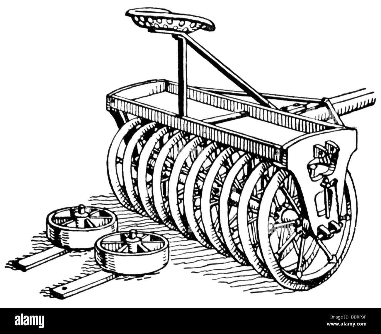 agriculture, tools, underground roller, wood engraving, early 20th century, 20th century, graphic, graphics, agricultural work, farm labour, farm labor, tillage, tilth, arable farming, cultivation, rolling, roll, agriculture, farming, tool, tools, underground roller, underground rollers, historic, historical, 1900s, 1910s, Additional-Rights-Clearences-Not Available Stock Photo