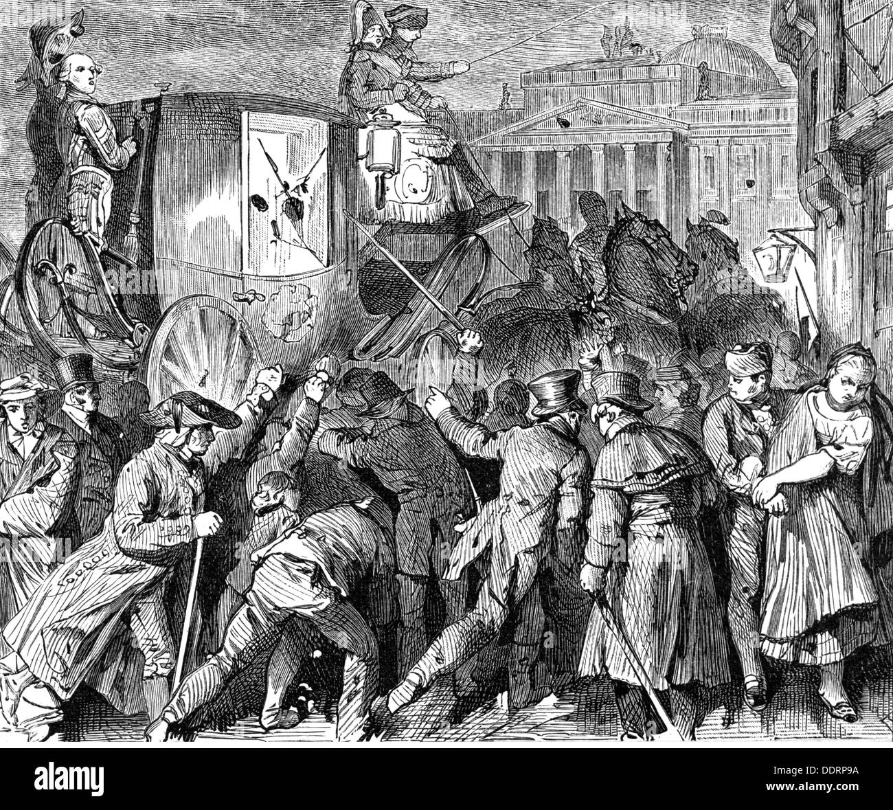 Revolution 1830,Germany,uprising in Brunswick,flight of Duke Charles II,6.9.1830,contemporary wood engraving after drawing by Ludwig Burger,crowd,crowds,crowds of people,insurgent,insurgents,rebel,rebels,revolter,revolters,unrest,disturbances,create a disturbance,riot,riots,insurrection,revolt,July revolution,Duchy of Brunswick,German Confederation(1815-1866),Germanic Confederation,September,19th century,revolution,revolutions,uprising,rising,uprisings,historic,historical,House of Welf,Guelph,Welf dynasty,Welfs,Karl,Additional-Rights-Clearences-Not Available Stock Photo