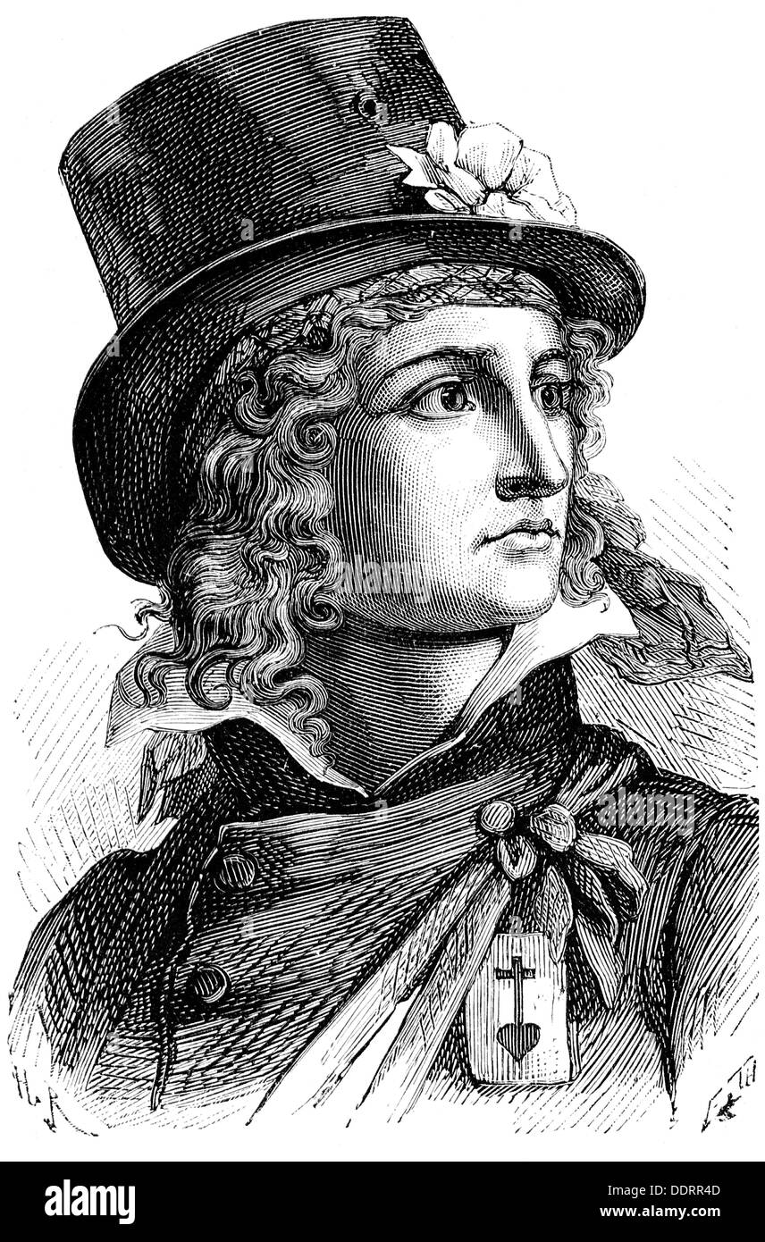 Rochejaquelein, Henri de la, 30.8.1772 - 26.1.1794, French general, commander of the Royal and Catholic Armies, portrait, wood engraving, 19th century,  , Stock Photo