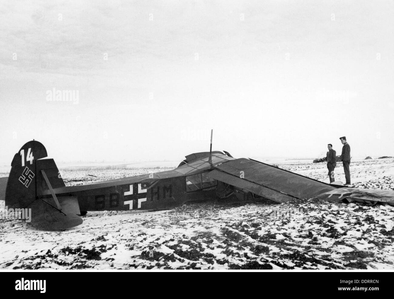 Second World War / WWII, aerial warfare, France, crashed German liaison aircraft type Fieseler Fi 156 'Storch', near Amiens, 23.2.1941, Additional-Rights-Clearences-Not Available Stock Photo