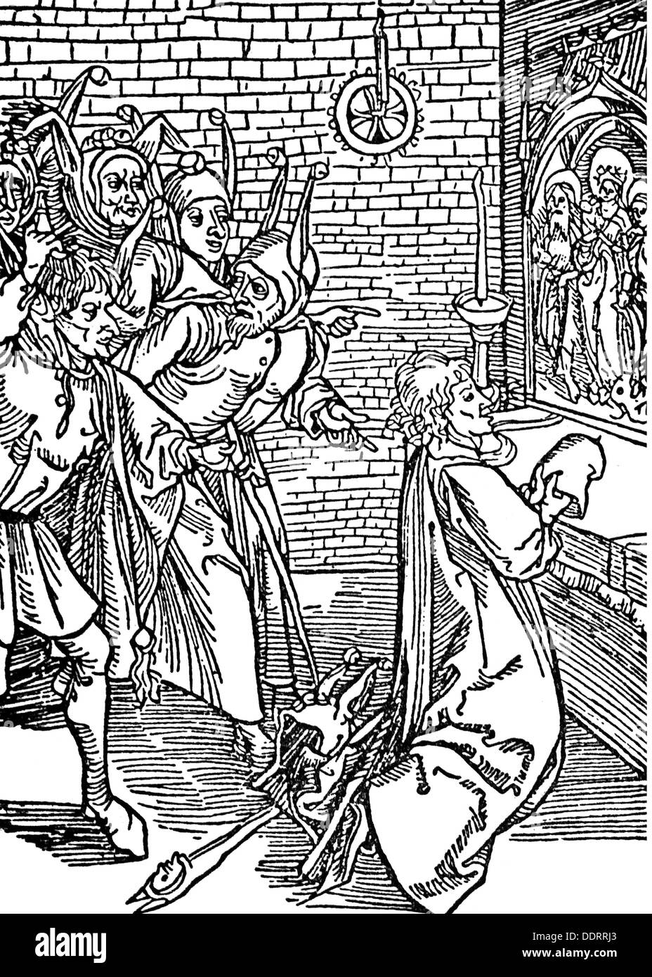 literature, The Ship of Fools by Sebastian Brant (1457 - 1521), Penitence of the Poet, woodcut, print: Johann Bergmann von Olpe, Basel, 1499, Additional-Rights-Clearences-Not Available Stock Photo