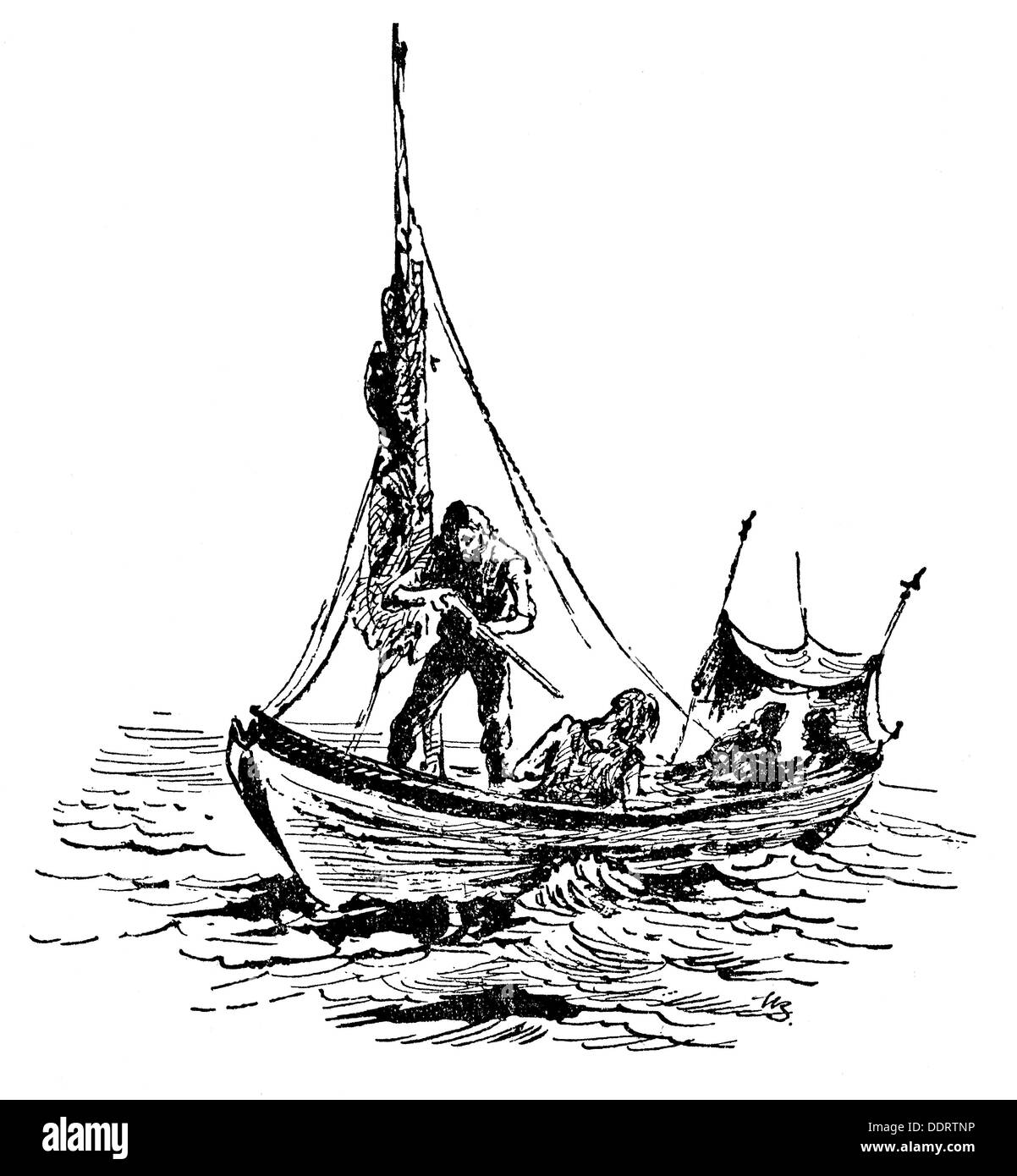 fishing, whaling, whaling boat, drawing, from: 'Münchner Merkur', Munich, 28. / 29.3.1964, Additional-Rights-Clearences-Not Available Stock Photo