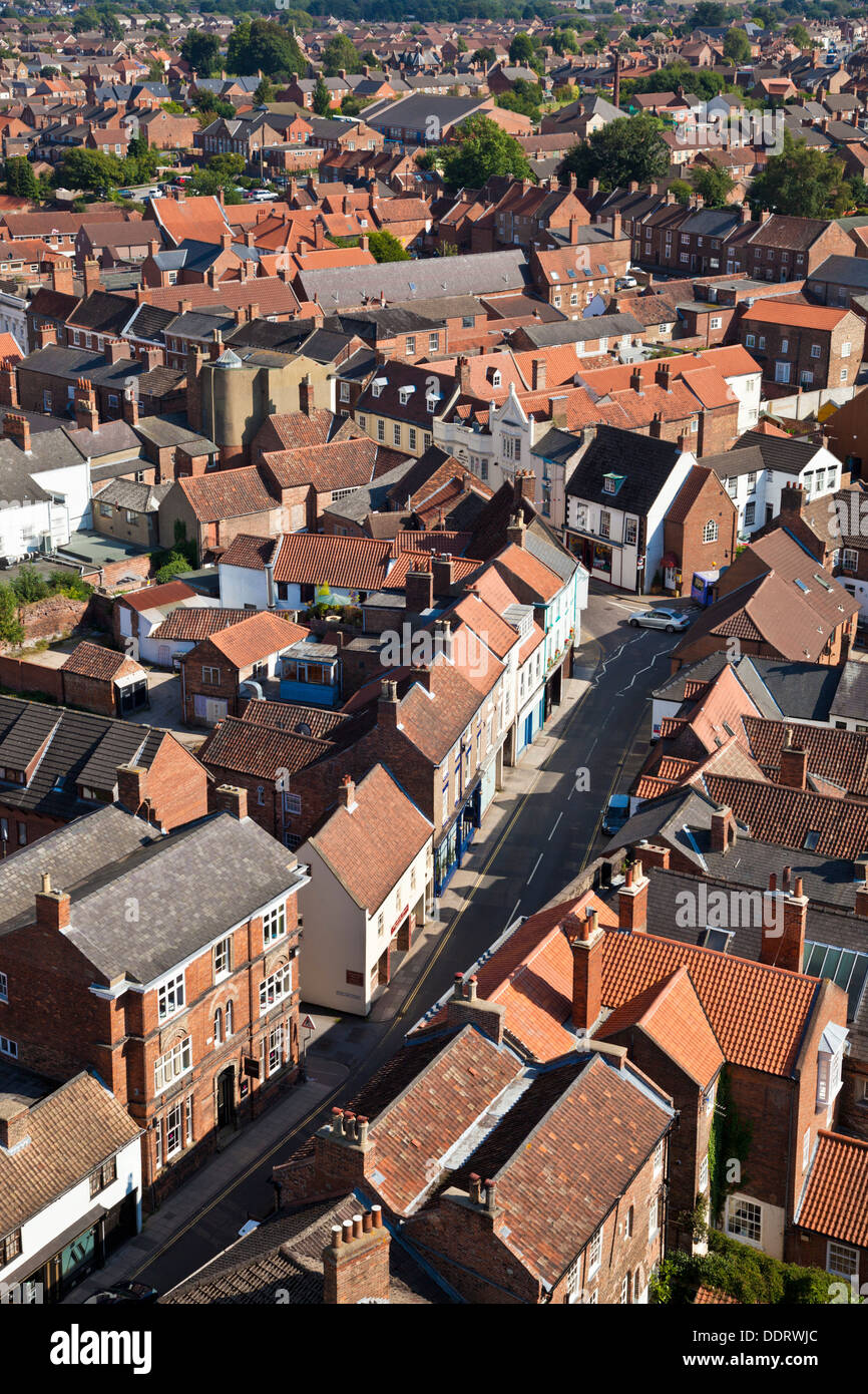 Aerial view of the houses and streets of the small town of Louth