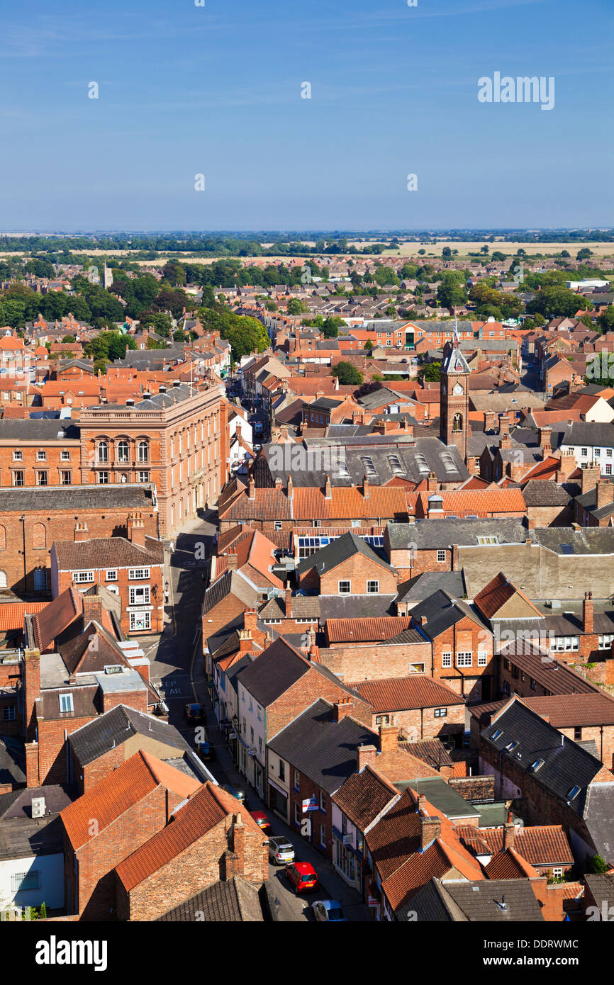 Aerial view of the houses and streets of the small town of Louth