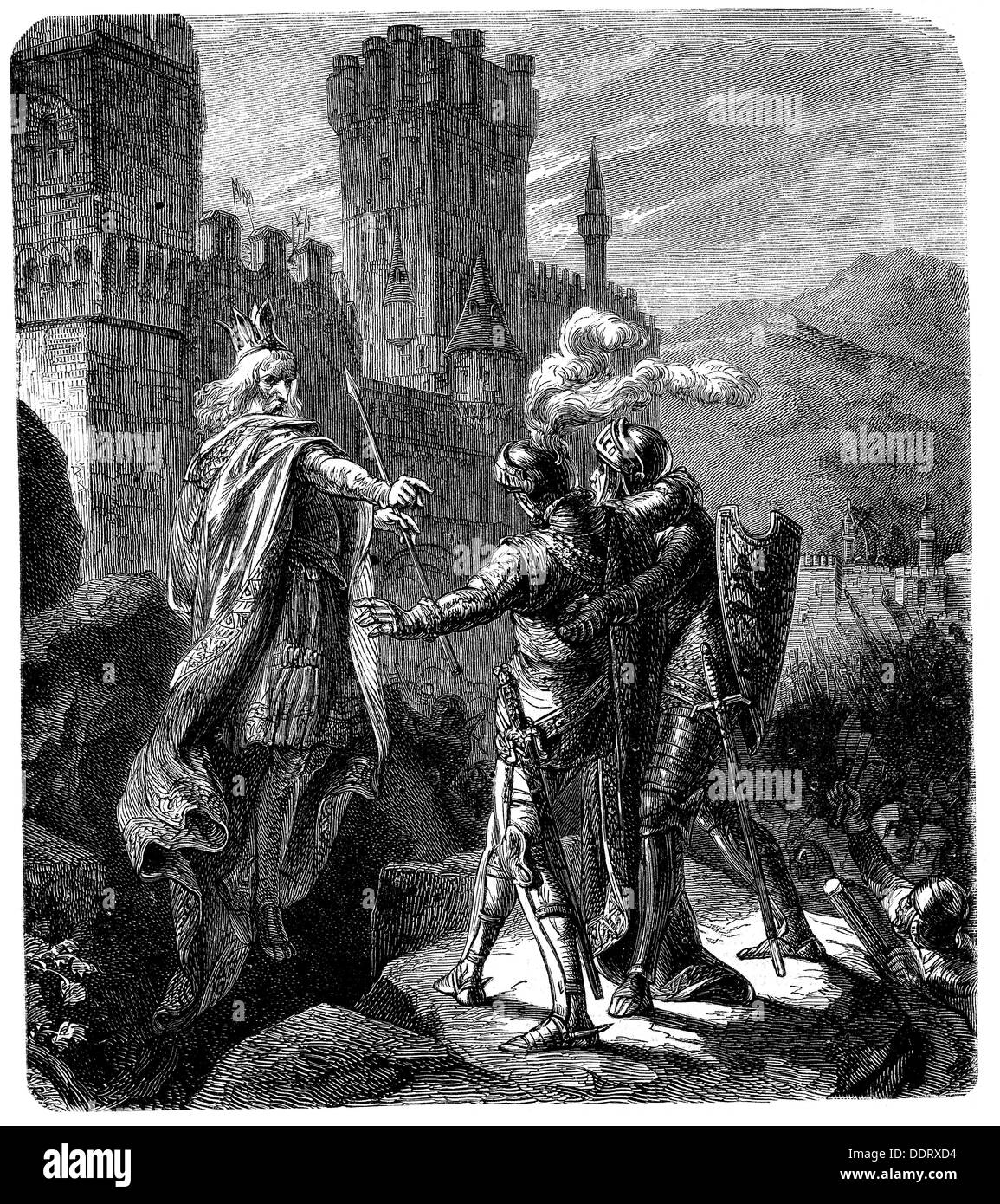 literature, El Cid, illustration, apparition before the siege of Zamora, lithograph by Gerlier, 19th century, Additional-Rights-Clearences-Not Available Stock Photo