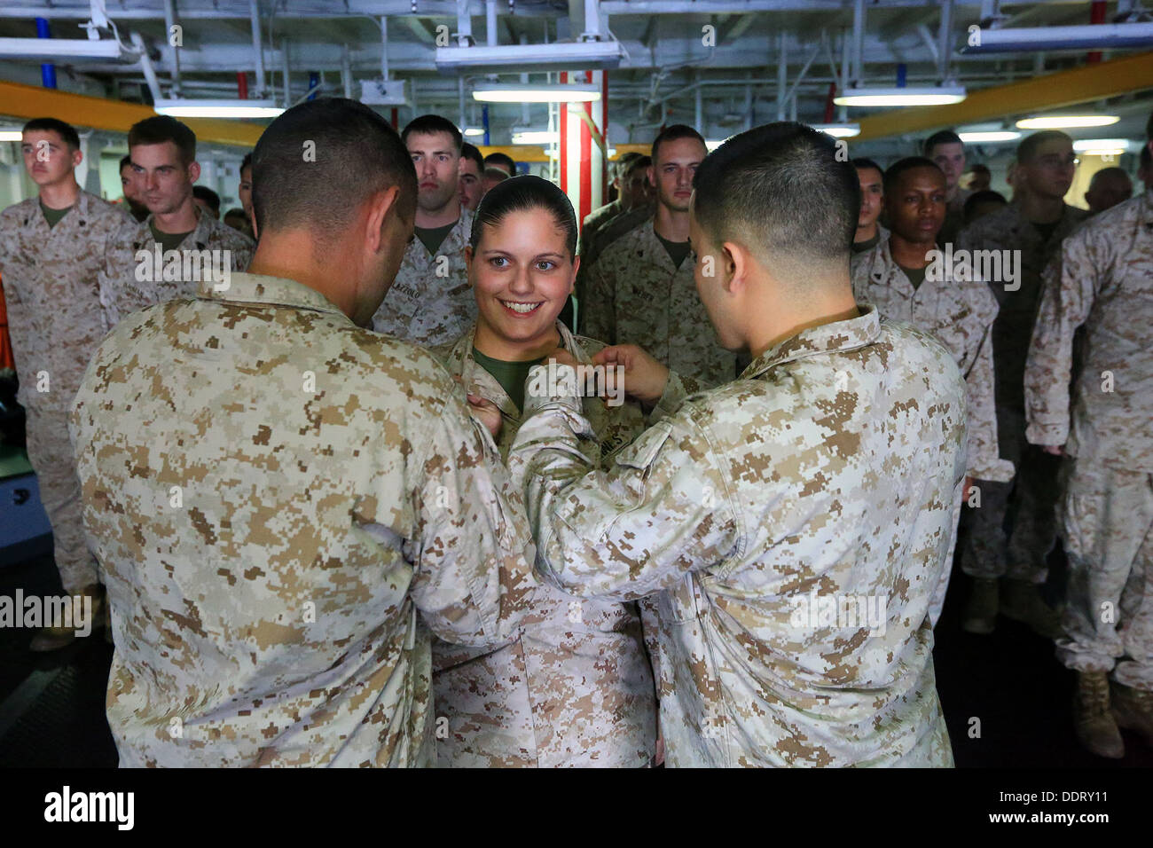 ABOARD USS BOXER (LHD 4) - Corporal Bianca Nigro, an Electronic Key Management System Clerk, Communication Section, 13th Marine Stock Photo