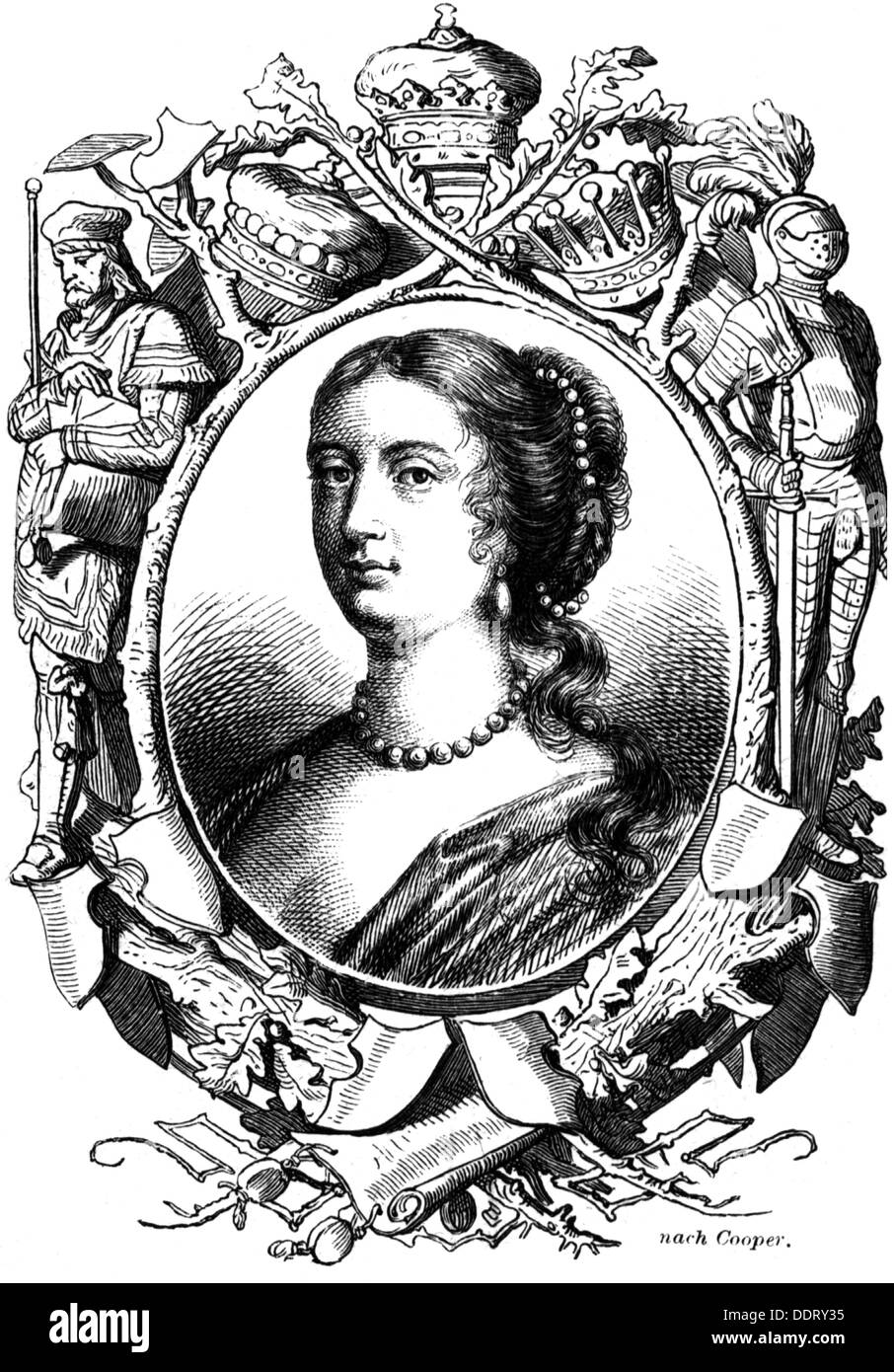 Russell, Rachel, circa 1636 - 29.9.1723, portrait, wood engraving, 19th century, Stock Photo