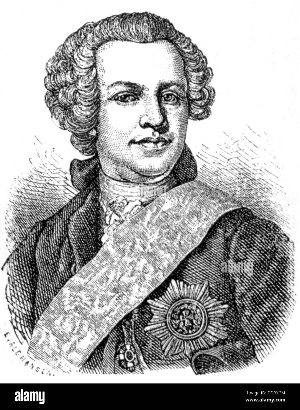 Bernstorff, Johann Hartwig Ernst Count of, 13.5.1712 - 18.2.1772, German diplomat and politician, Danish Foreign Minister 1751 - 1770, portrait, wood engraving, 19th century, Stock Photo