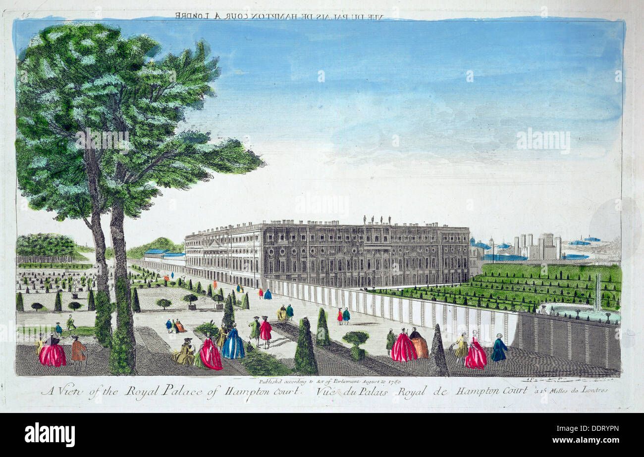 A view of the Royal Palace of Hampton Court, London, 1760. Creator: Unknown. Stock Photo