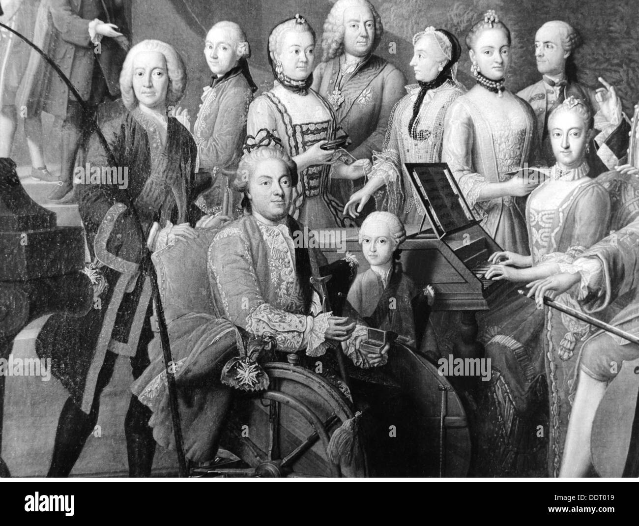 Frederick Christian, 5.9.1722 - 17.12.1763, Prince-Elector of Saxony  5.10.- 17.12.1763, as crown prince, half length, with court, during court concert at the court of the Bavarian elector, painting by Peter Jakob Horemanns, detail, 1761, Nymphenburg Palace, Munich, Germany, Artist's Copyright has not to be cleared Stock Photo