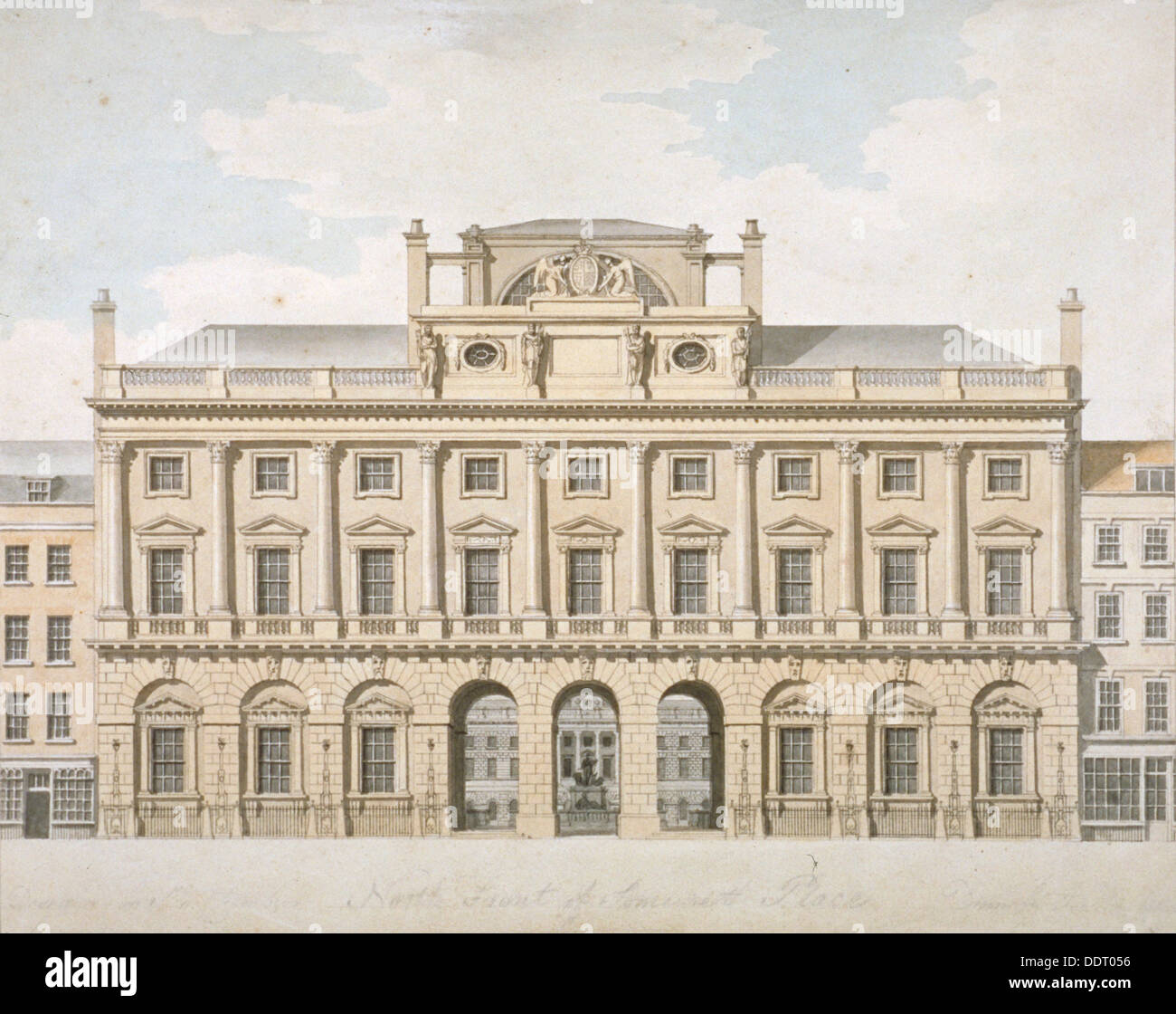 View of the north front of Somerset House in the Strand, Westminster, London, 1798. Artist: John Pass Stock Photo