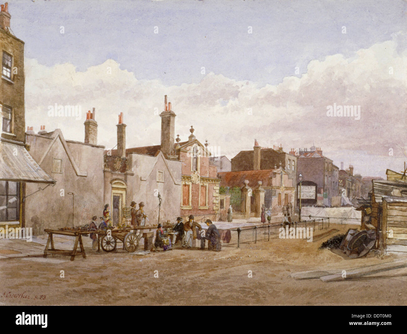 Skinners' Almshouses and Trinity Almshouses, Mile End Road, Stepney, London, 1883. Artist: John Crowther Stock Photo