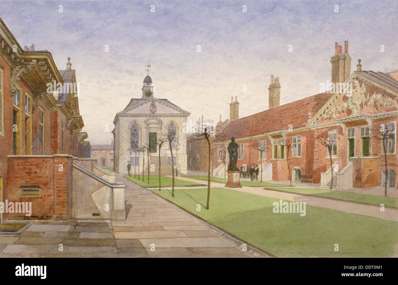 Trinity Almshouses and Trinity Chapel, Mile End Road, Stepney, London, 1883. Artist: John Crowther Stock Photo