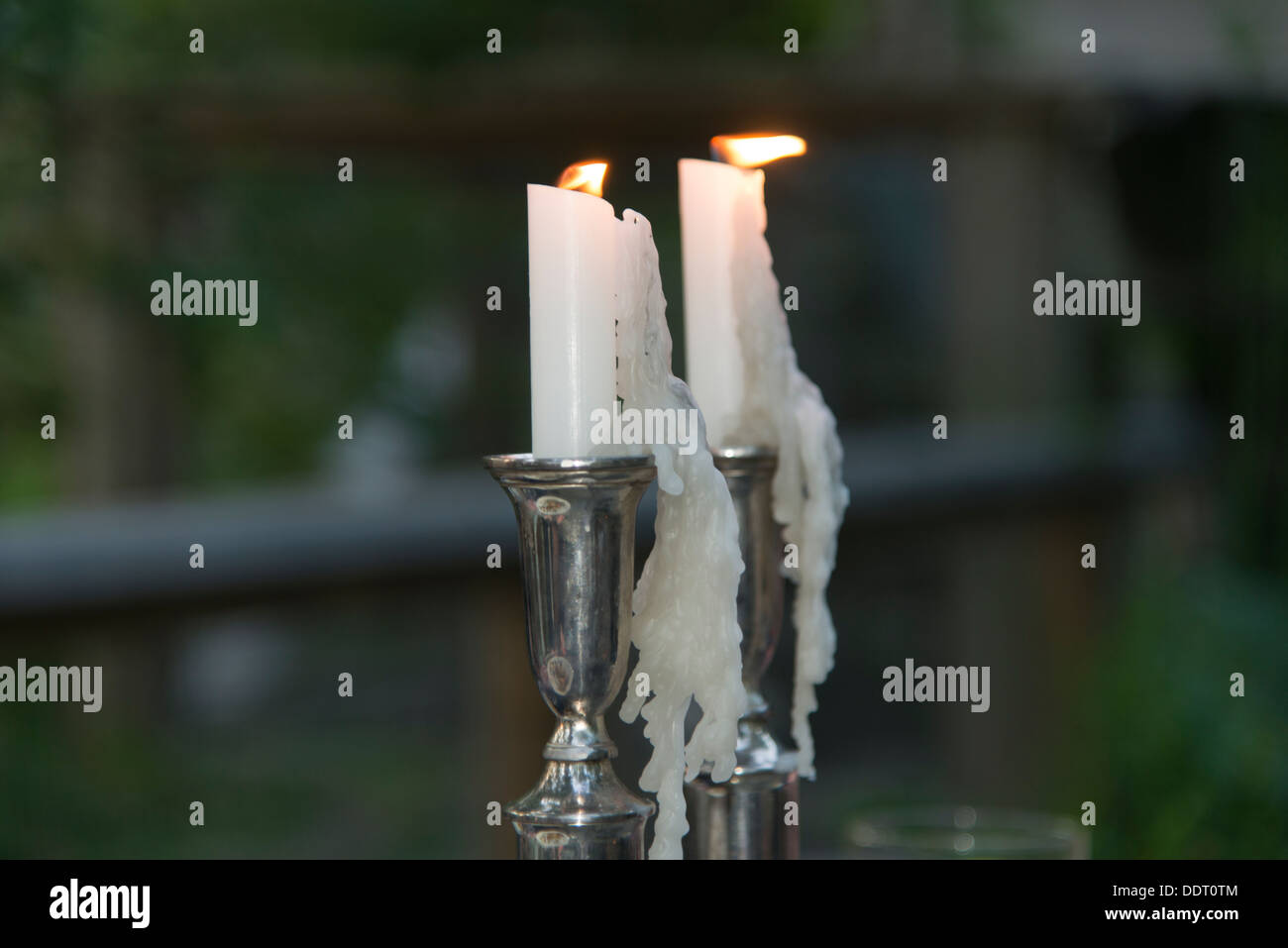 Close-up of burning candles on stand, Lake of The Woods, Keewatin, Ontario, Canada Stock Photo