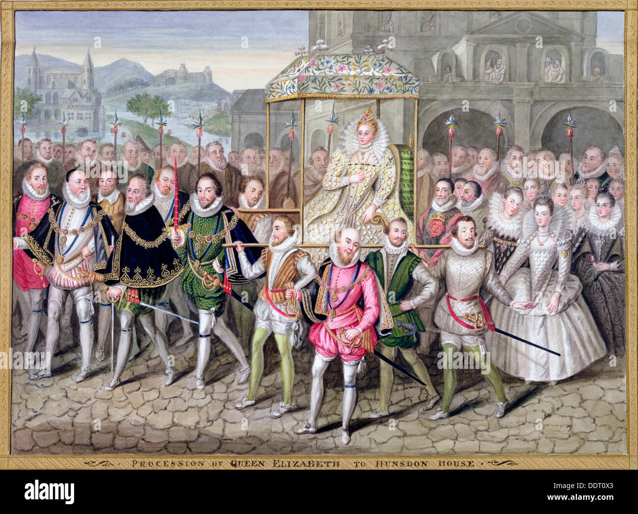 Queen Elizabeth I in procession with her courtiers, c1600-1603 (1825). Artist: Sarah, Countess of Essex Stock Photo