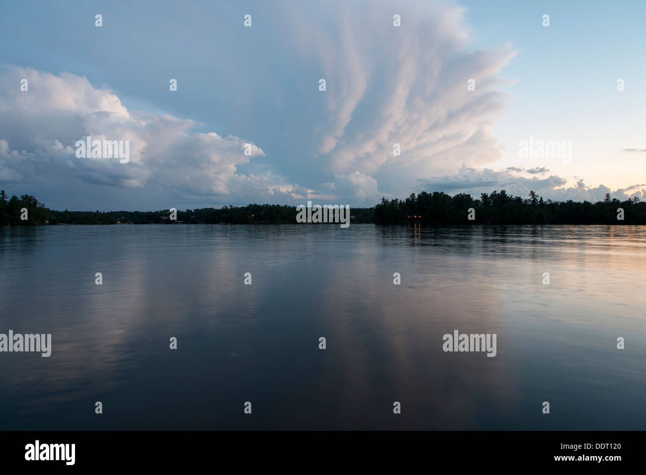 Lake at sunset, Lake of The Woods, Keewatin, Ontario, Canada Stock