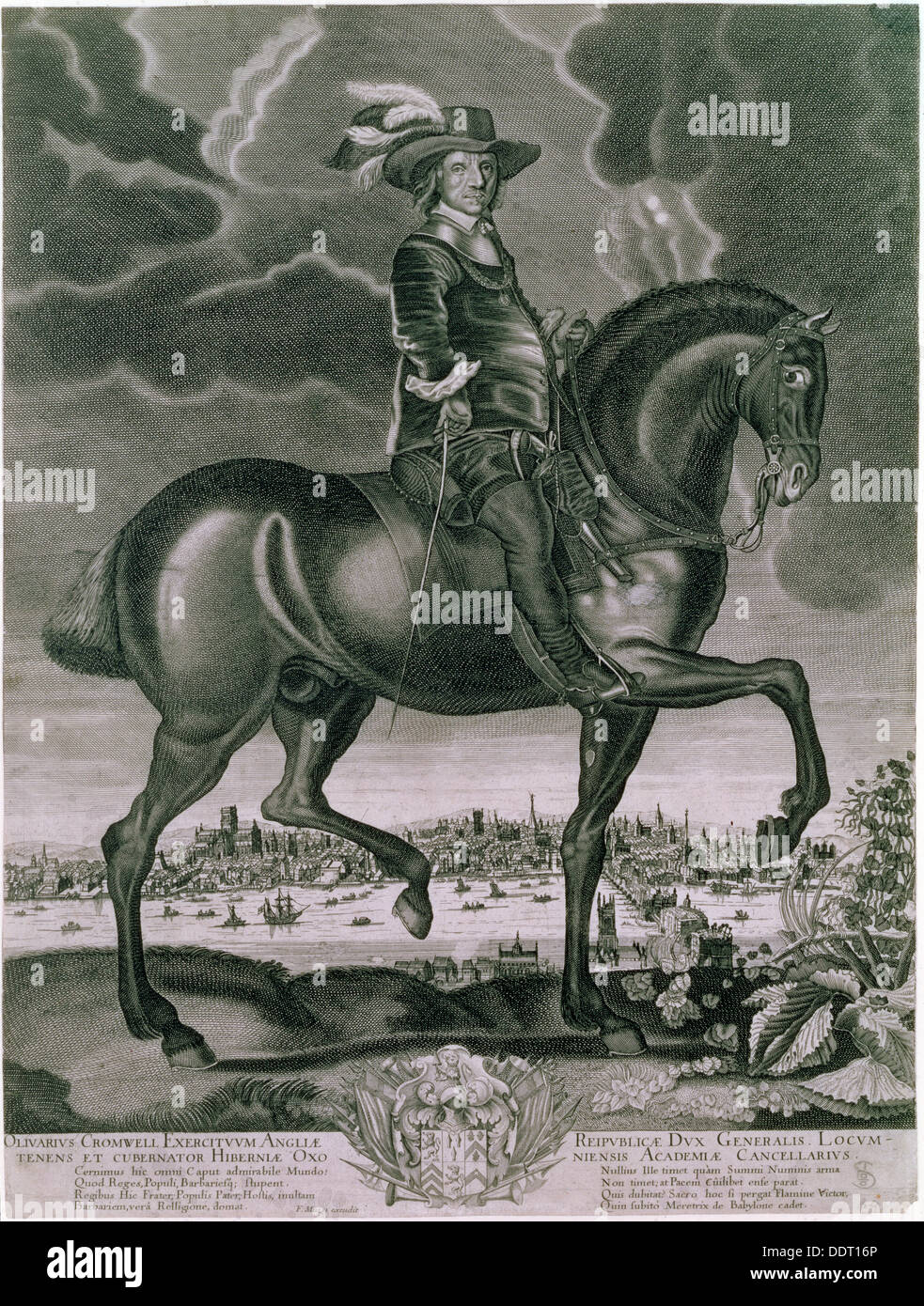 Equestrian portrait of Oliver Cromwell, c1655. Artist: Albert Haelwegh Stock Photo