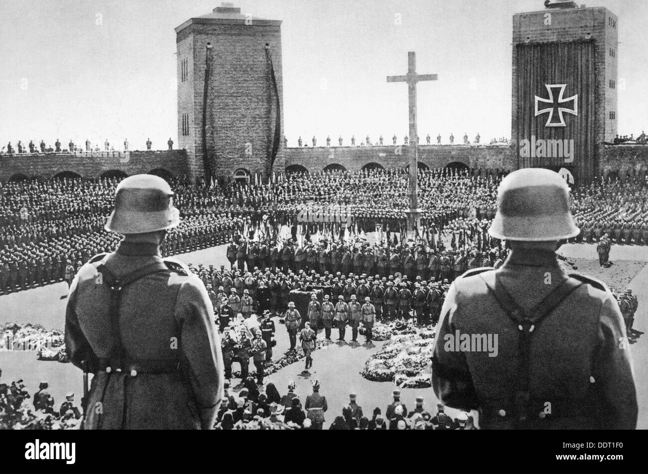 Nazi memorial ceremony for President von Hindenburg, Court of Honour, Tannenberg, 7th August 1934. Artist: Unknown Stock Photo