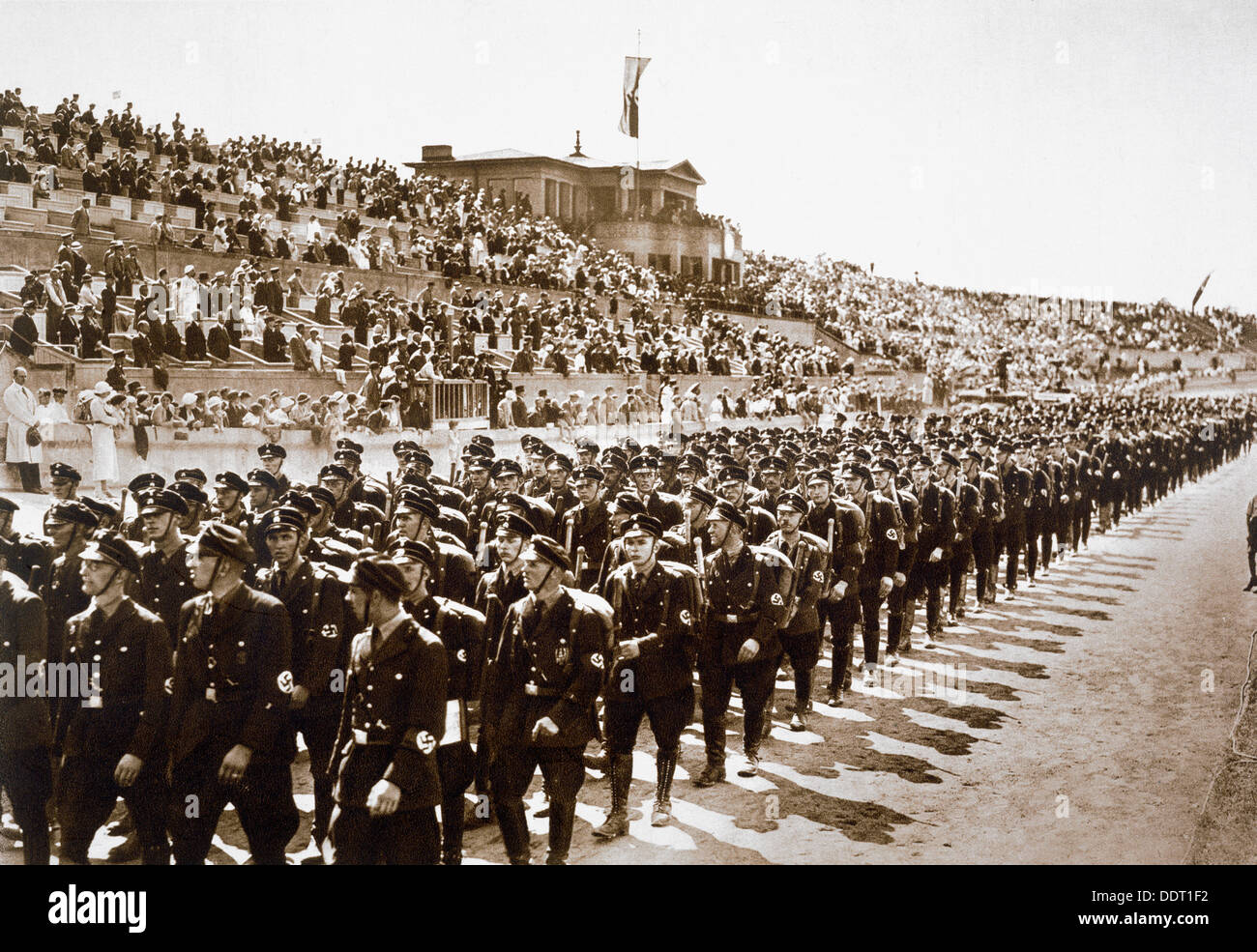 Parade of new SS recruits in the Deutsches Stade, Nuremberg, 11th-13th August, 1933. Artist: Unknown Stock Photo
