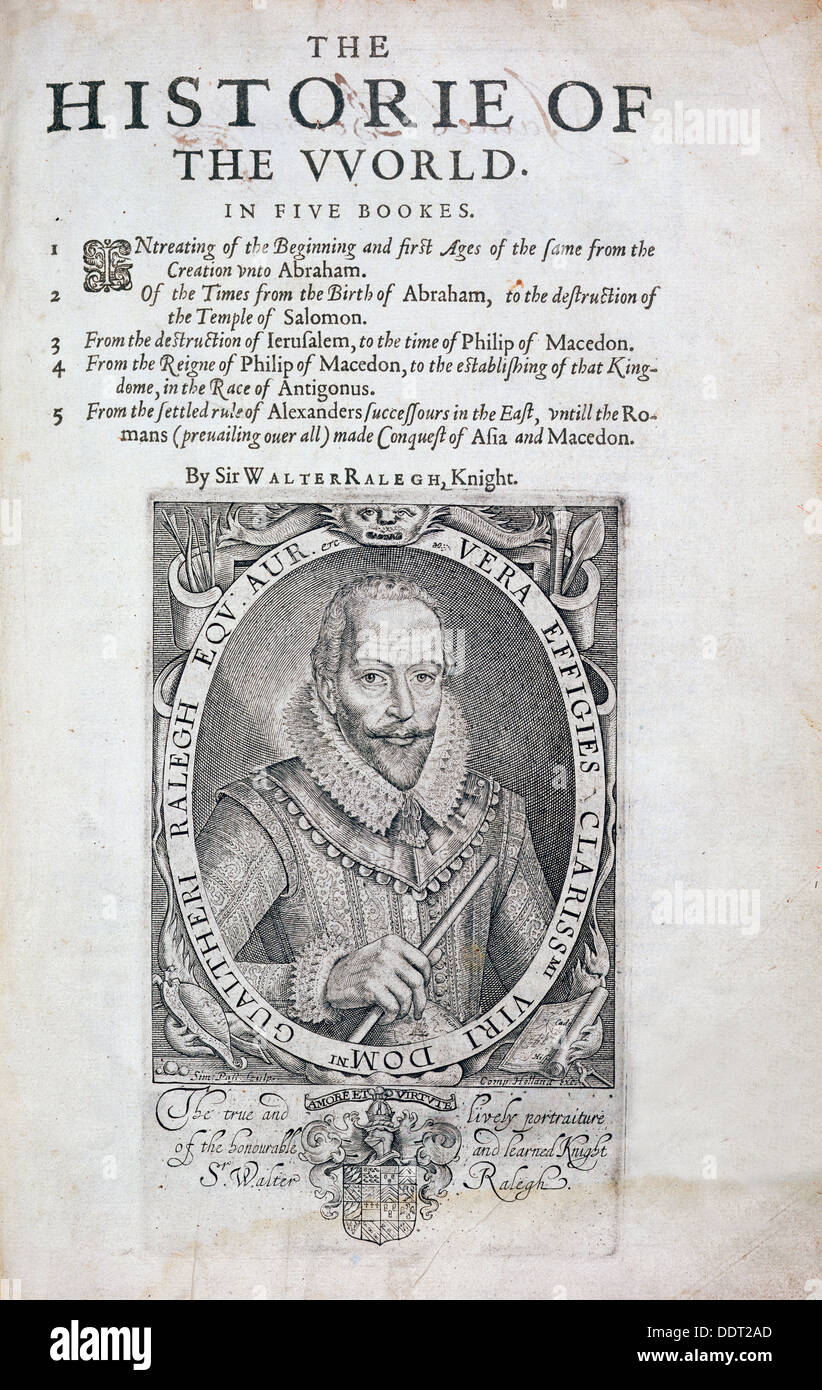Title page from The Historie of the World by Sir Walter Raleigh, 17th century. Artist: Simon de Passe Stock Photo