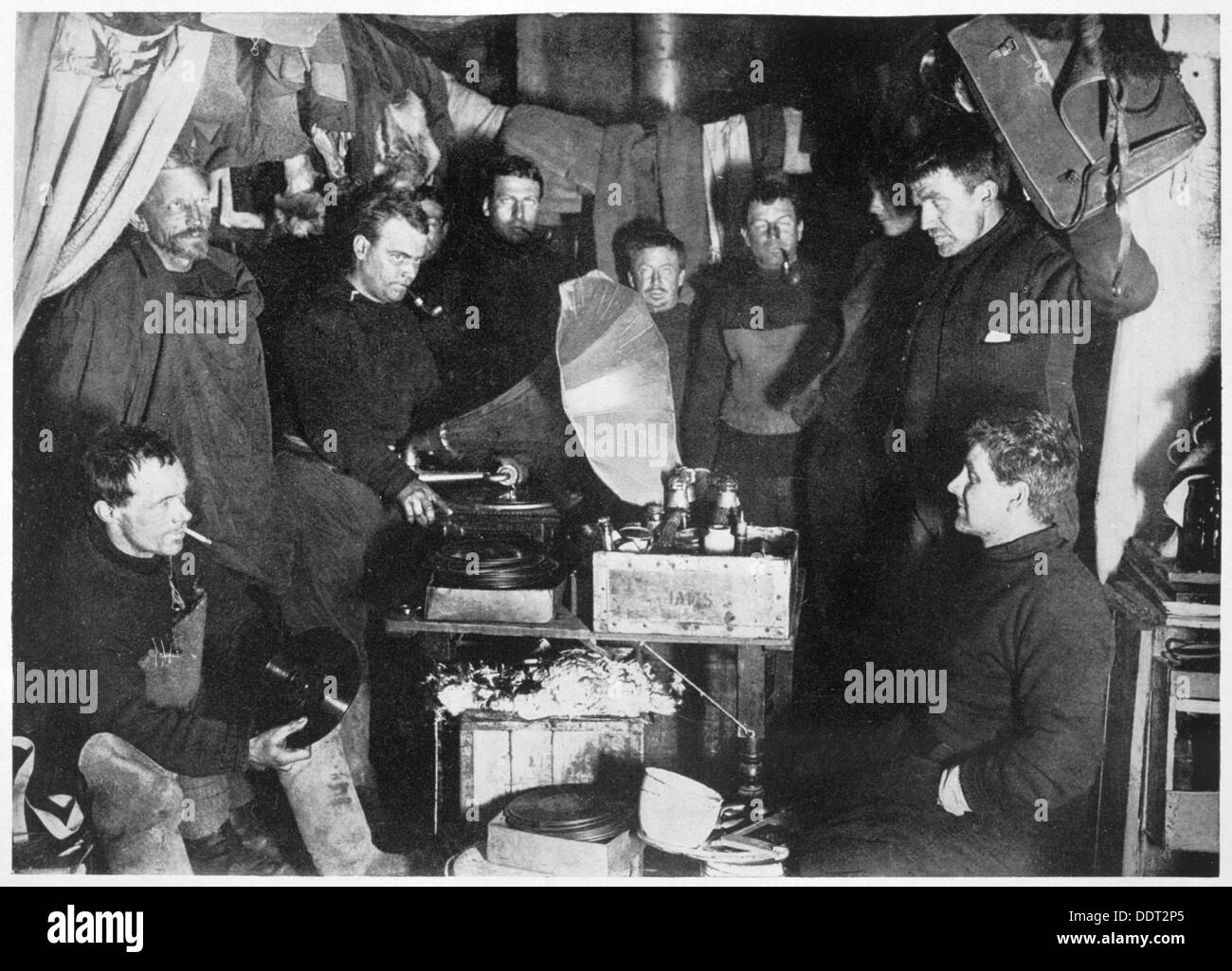 'Music in the Hut', Scott's South Pole expedition, 1911. Artist: Herbert Ponting Stock Photo