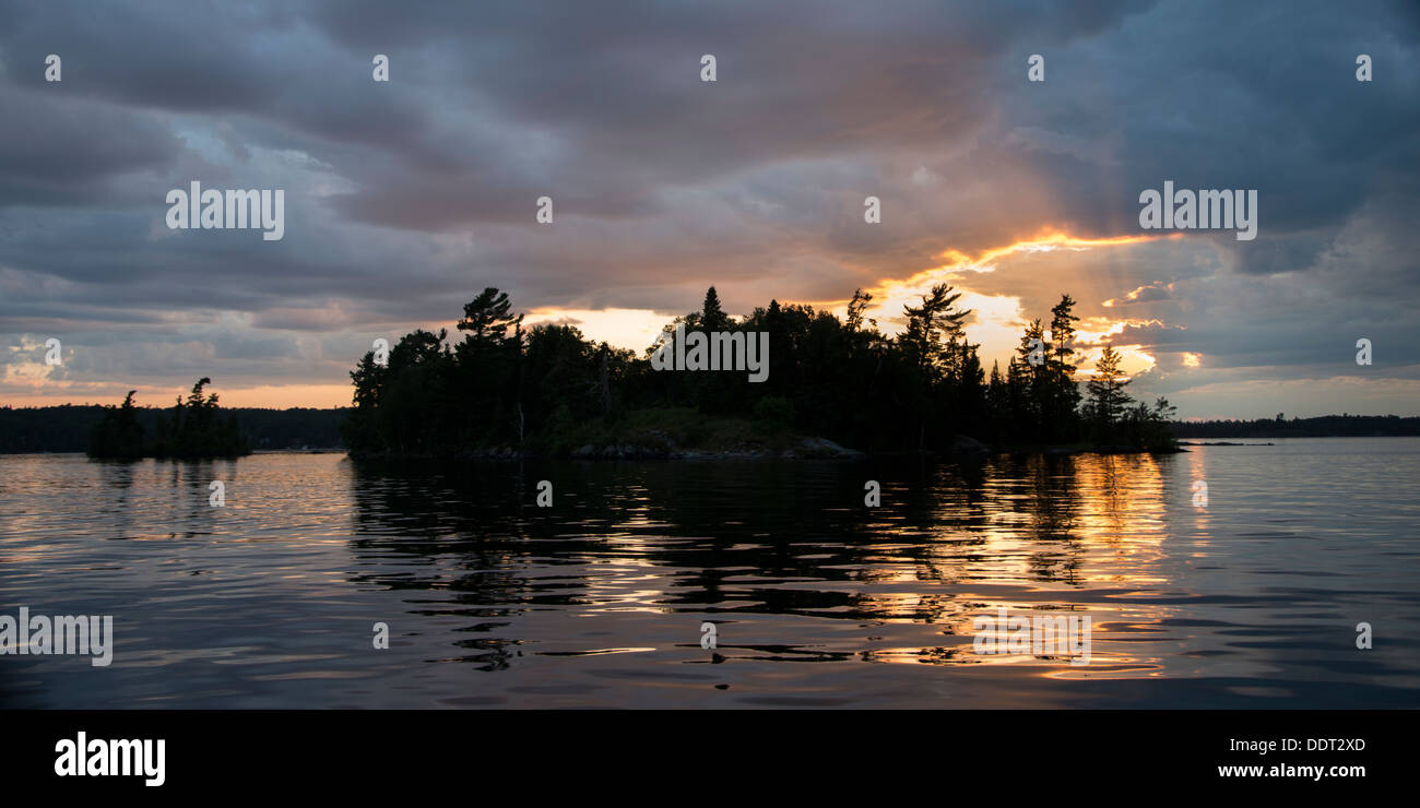 Lake at sunset, Lake Of The Woods, Keewatin, Ontario, Canada Stock Photo