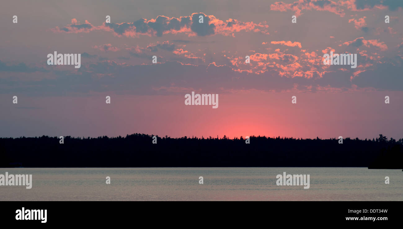 Lake at sunset, Lake Of The Woods, Keewatin, Ontario, Canada Stock