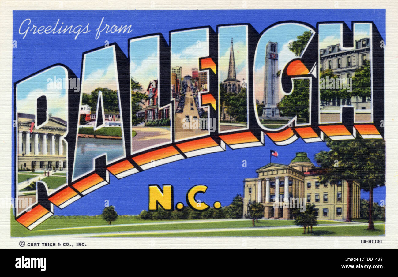 'Greetings from Raleigh, North Carolina', postcard, 1941. Artist: Unknown Stock Photo