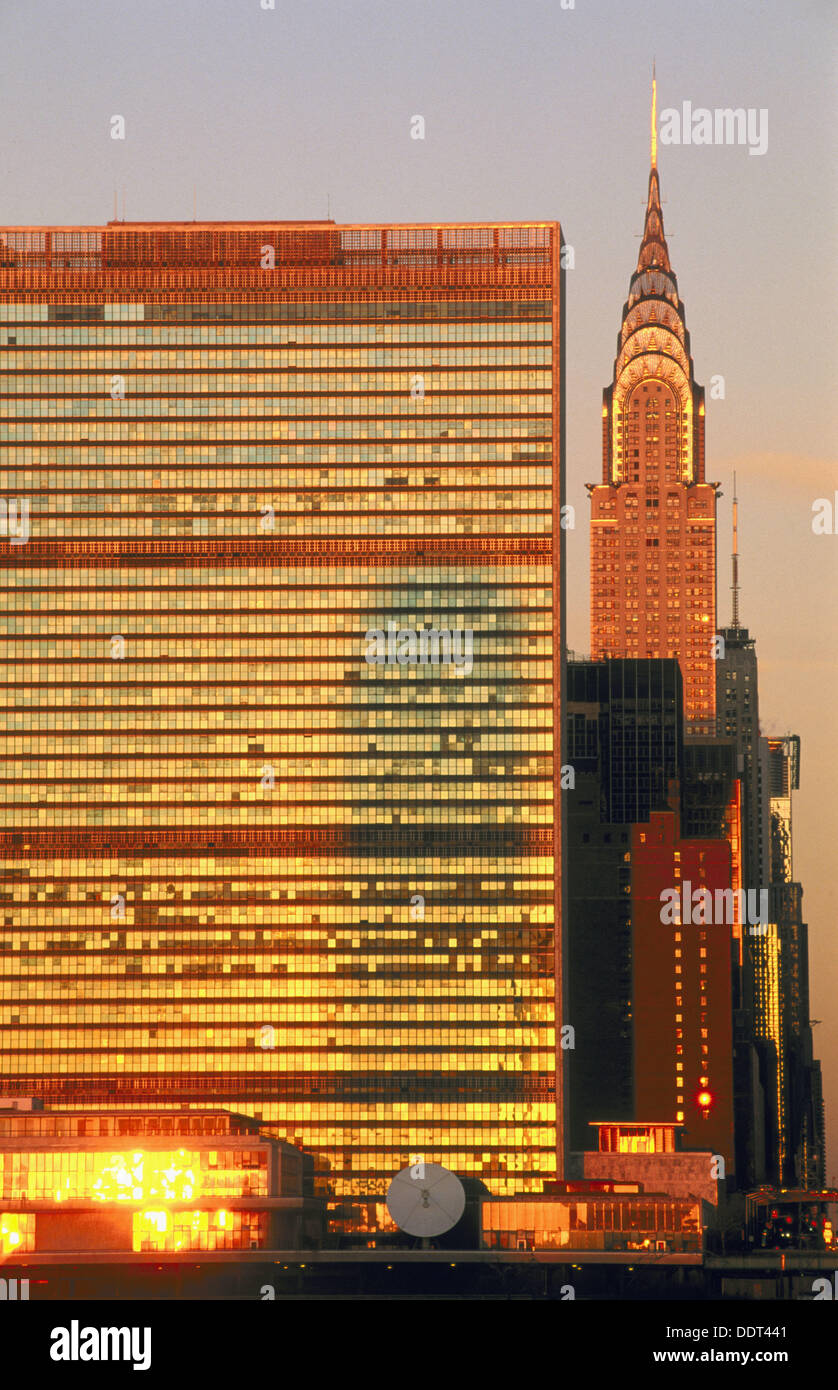 Chrysler Building and United Nations Building. New York City, USA Stock