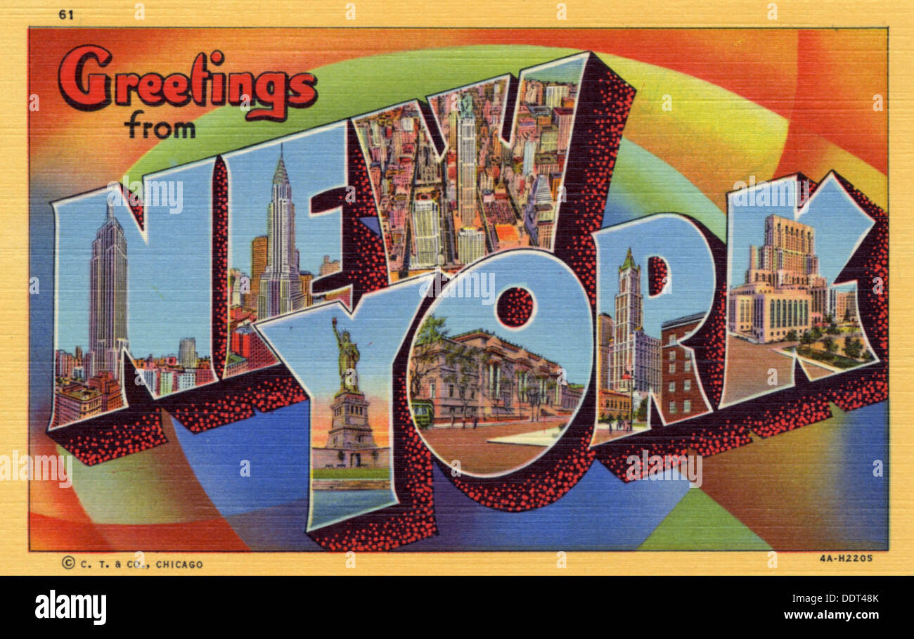 'Greetings from New York', postcard, 1934. Artist Unknown Stock Photo