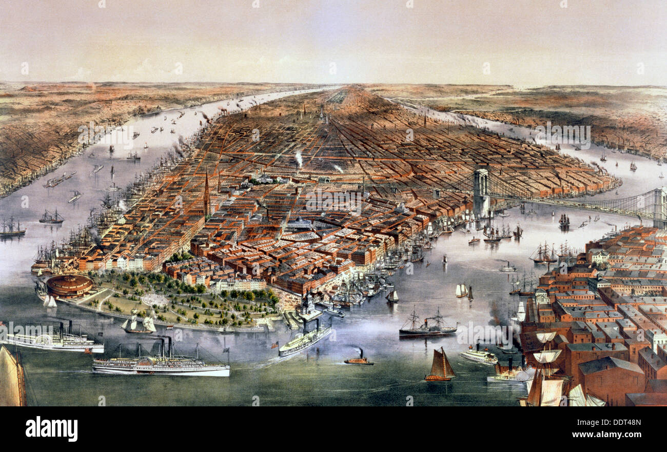 The city of New York, USA, 1870. Artist Currier and Ives Stock Photo