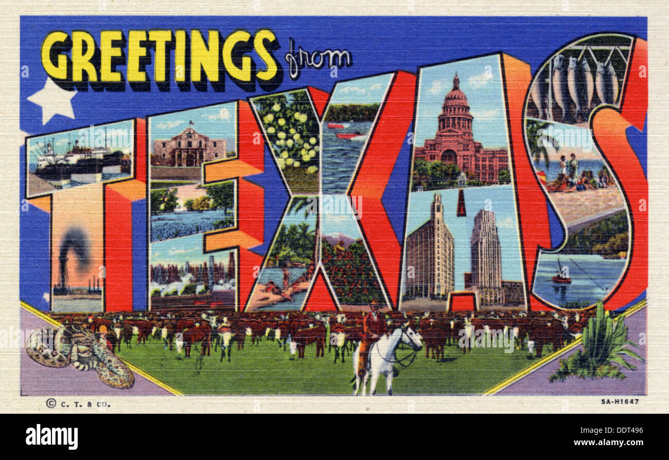 'Greetings from Texas', postcard, 1935. Artist Unknown Stock Photo Alamy