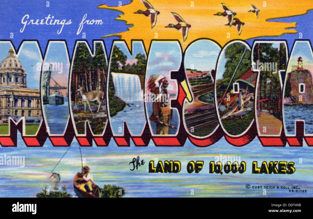 'Greetings from Minnesota, the Land of 10,000 Lakes', postcard, 20th 
