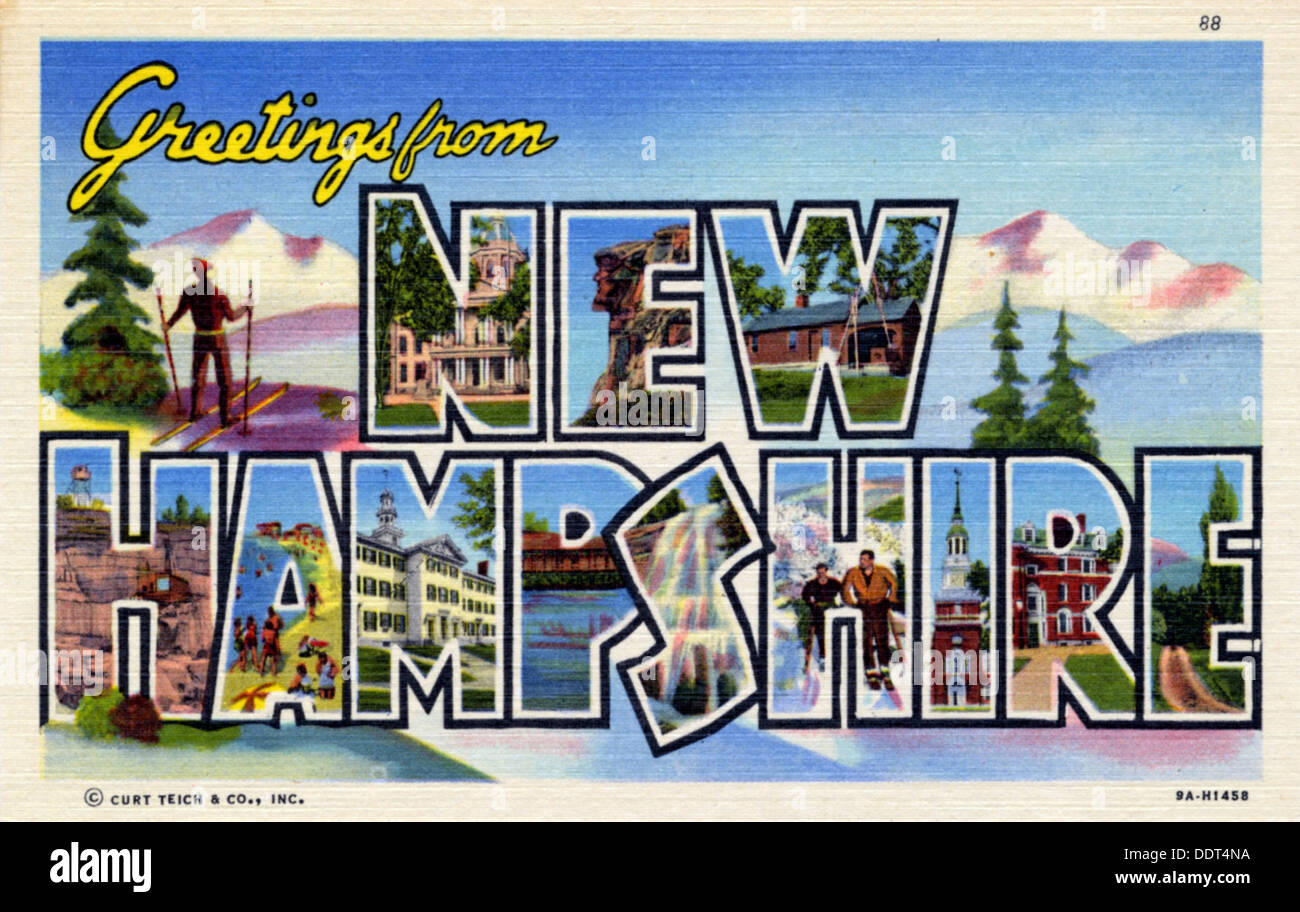 'Greetings from New Hampshire', postcard, 1939 Stock Photo 60152214