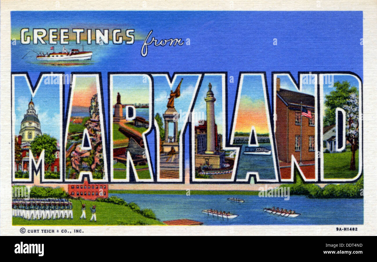 'Greetings from Maryland', postcard, 1939 Stock Photo: 60152217 - Alamy