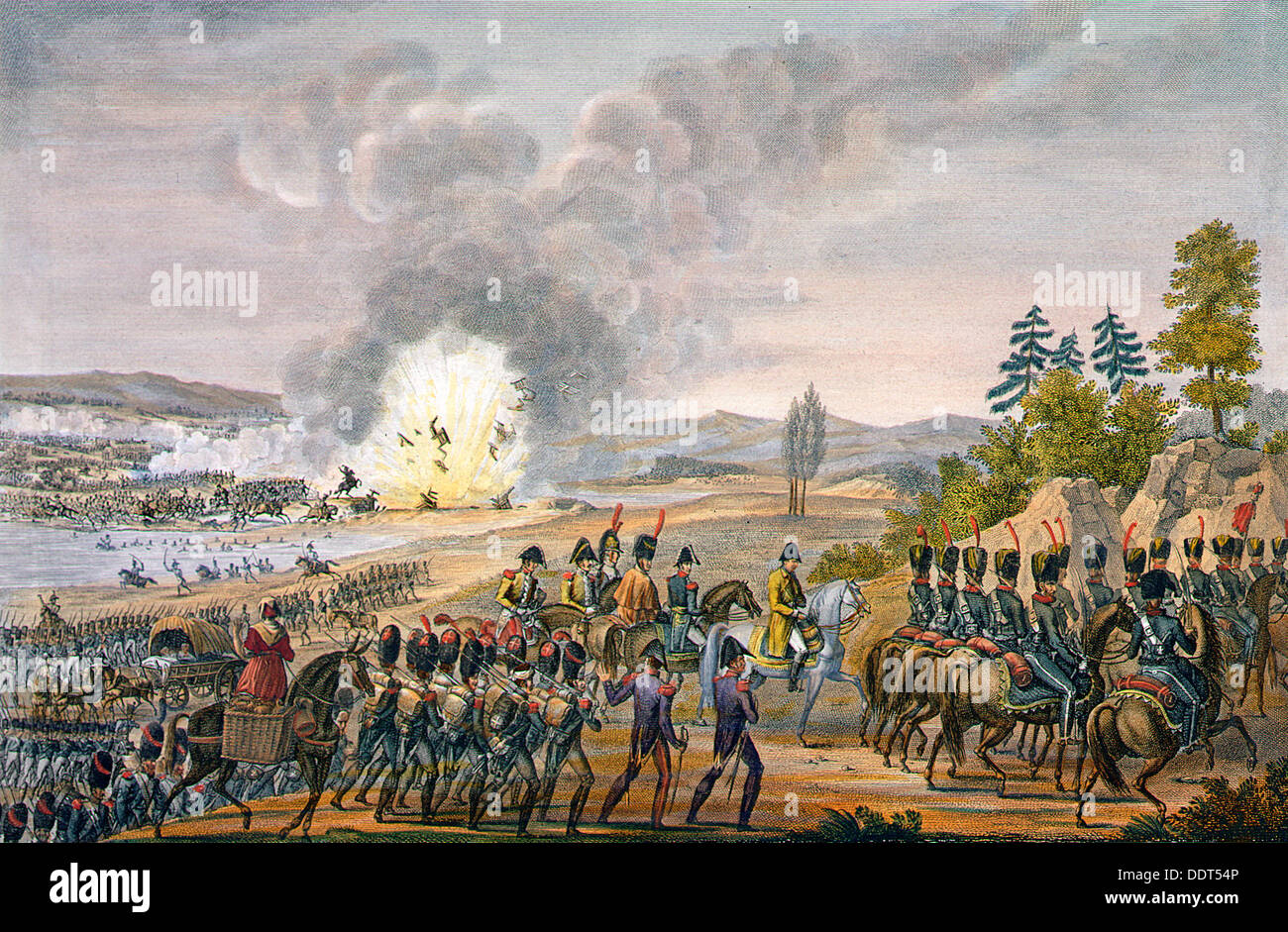 The French retreat after the Battle of Leipzig, Germany, 19th October 1813. Artist: Francois Pigeot Stock Photo
