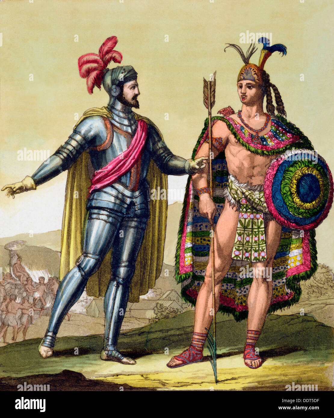 The encounter between Hernando Cortes and Montezuma II, Mexico, 1519 (c1820-1839). Artist: Gallo Gallina Stock Photo