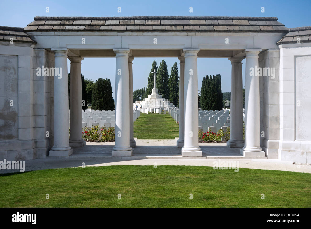 WW1 Memorial to the Missing at the Tyne Cot Cemetery for First World War One British soldiers, Zonnebeke, West Flanders, Belgium Stock Photo