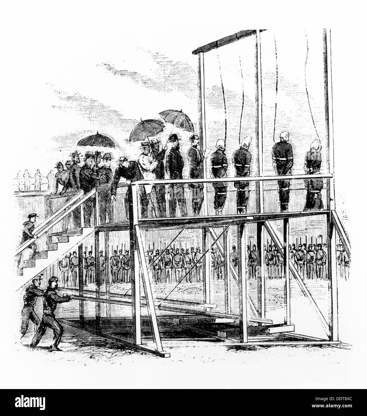 Hanging of the Lincoln assassination conspirators, Washington DC, USA, 7th July, 1865. Artist: Unknown Stock Photo