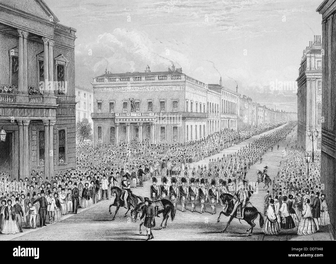 Wellington's funeral procession passing the Senior United Service Club, Pall Mall, London, 1852. Artist: Thomas Hosmer Shepherd Stock Photo