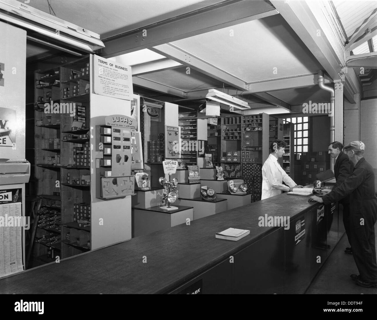 Shop counter, Globe & Simpson auto electrical engineers, Nottingham, Nottinghamshire, 1961