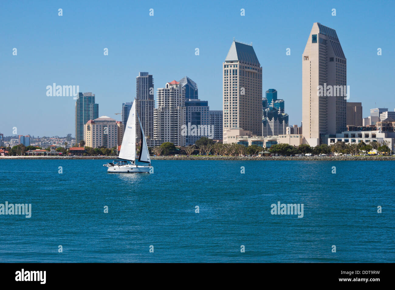 Skyline Cityscape of Downtown City of San Diego, from Coronado Island, California, USA Stock Photo