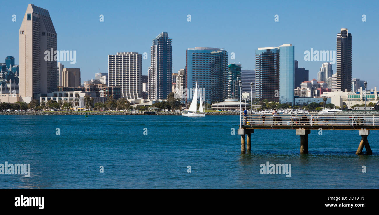Skyline Cityscape of Downtown City of San Diego, from Coronado Island, California, USA Stock Photo