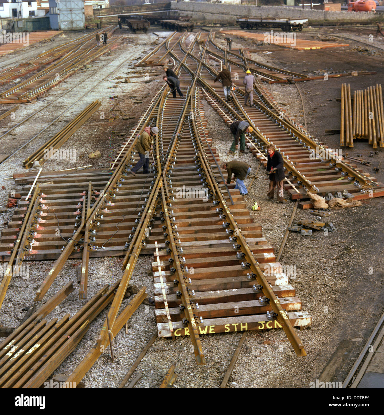 Engineers fabricating a rail junction for the Crewe South Junction before delivery, 1977. Artist: Michael Walters Stock Photo