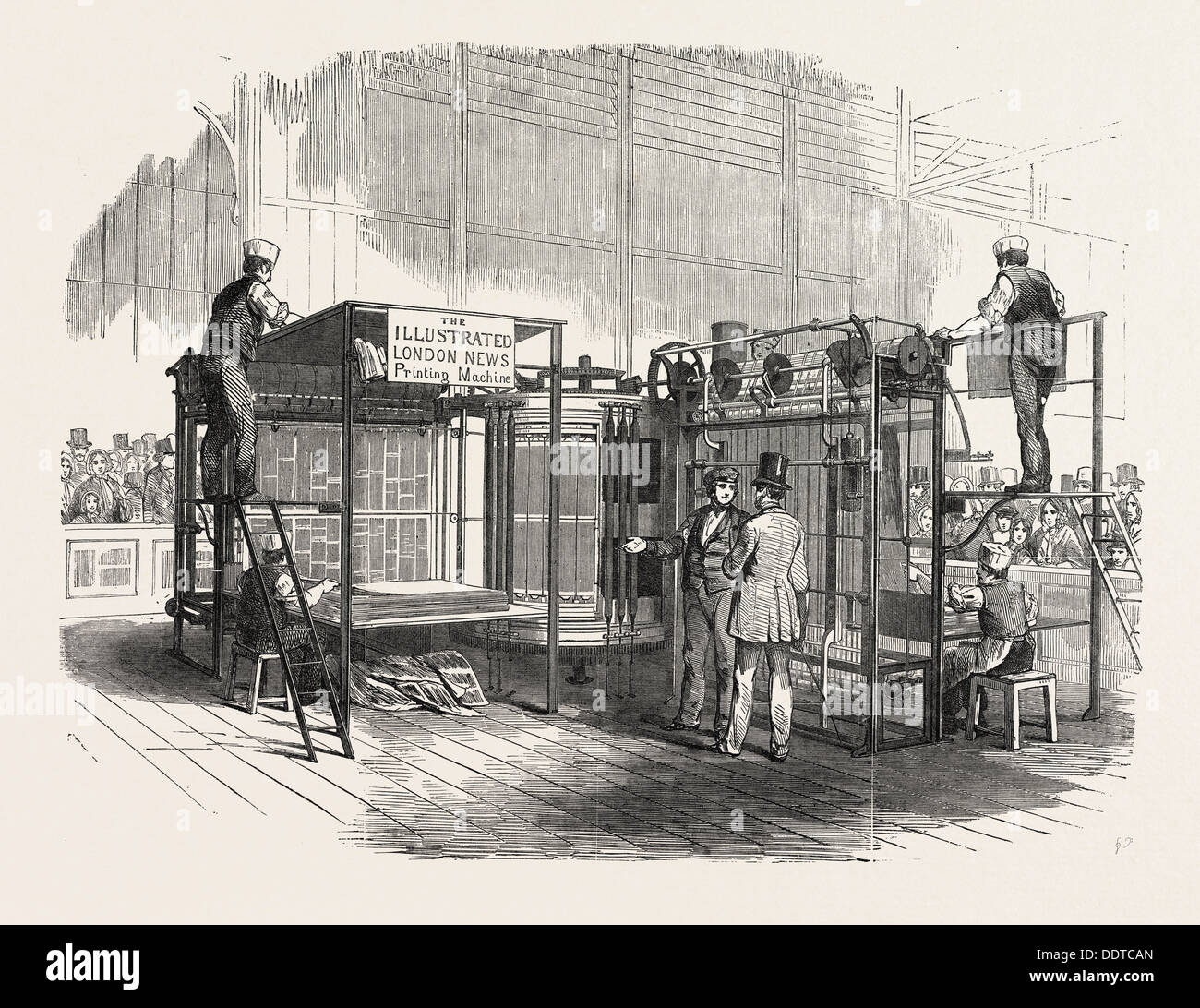 PATENT VERTICAL PRINTING MACHINE, IN THE GREAT EXHIBITION, CLASS C, No. 122, LONDON, UK, 1851 engraving Stock Photo