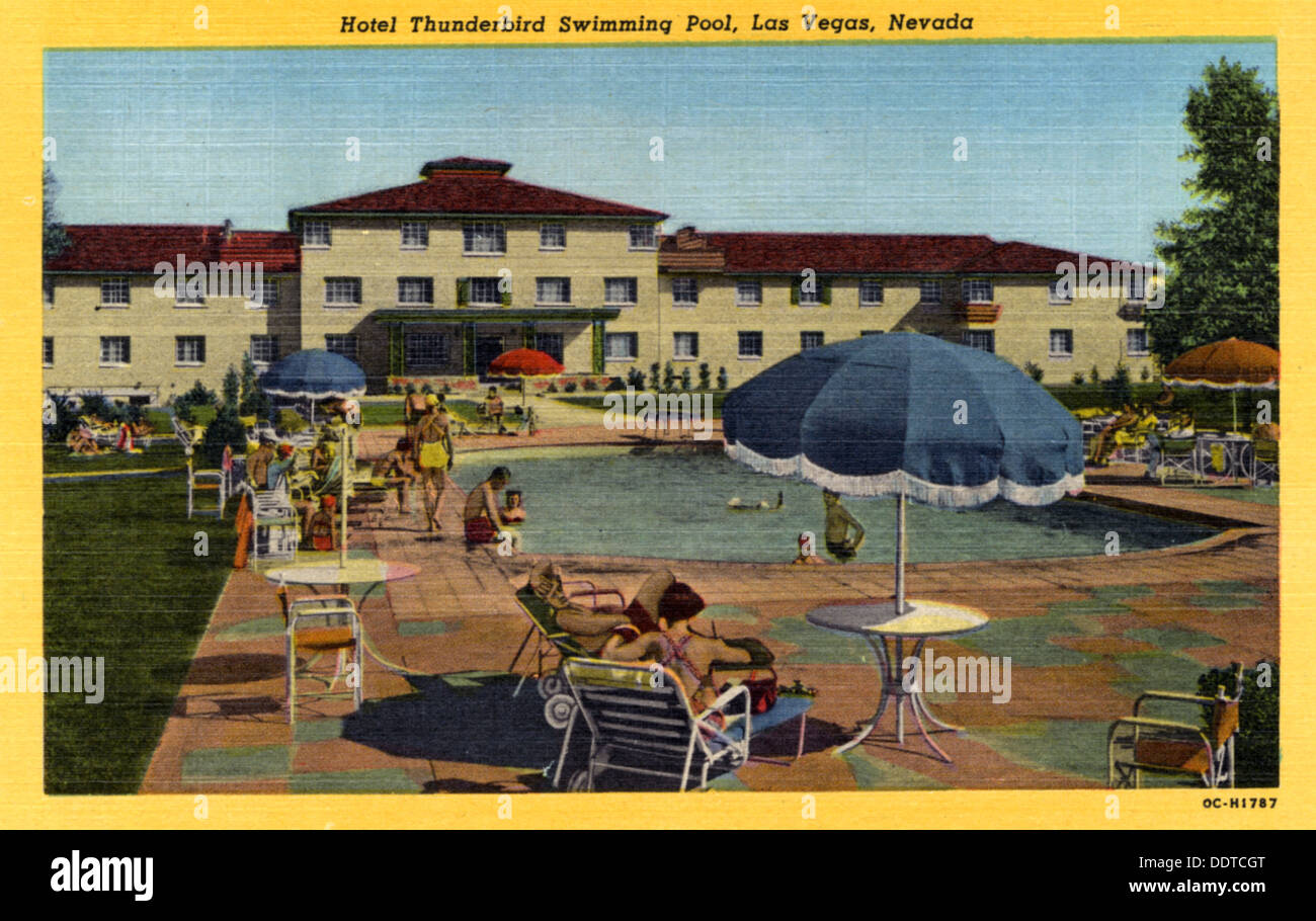 'Hotel Thunderbird Swimming Pool, Las Vegas, Nevada', postcard, 1950. Artist: Unknown Stock Photo